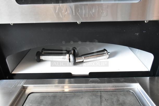 Waring WPO350 stainless steel countertop double pizza oven, brand new with minor dents, includes cooking stones, 240V, 1-phase.