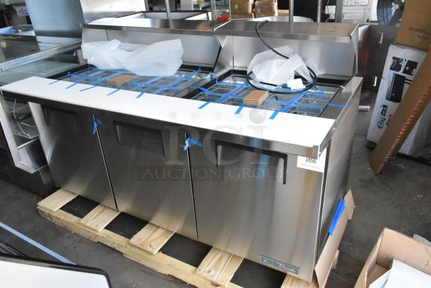 Brand new True TSSU-72-30MB-ST-HC stainless steel sandwich salad prep table, scratch and dent, 115V, 1 phase.