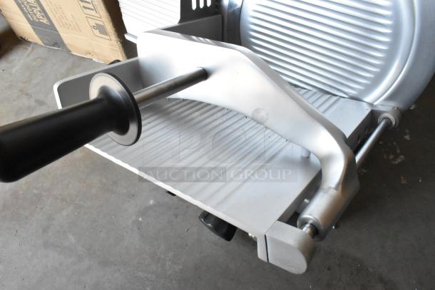 BRAND NEW 2025 Bizerba GSE 12 Manual Slicer, 12" blade, gravity feed, metal, slight scratches, 110V, 1 phase.
