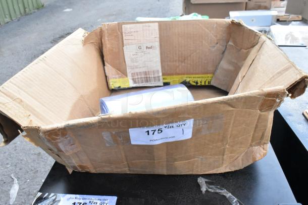BRAND NEW SCRATCH AND DENT! Plastic Strip Curtain Roll in original but damaged box, marked "175 Ft QTY."
