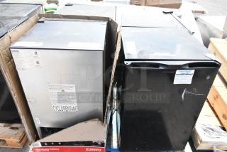 Four mini coolers including Galanz GLR31TS1E02, General Electric WMR04GAVABB, with visible labels and some wear.