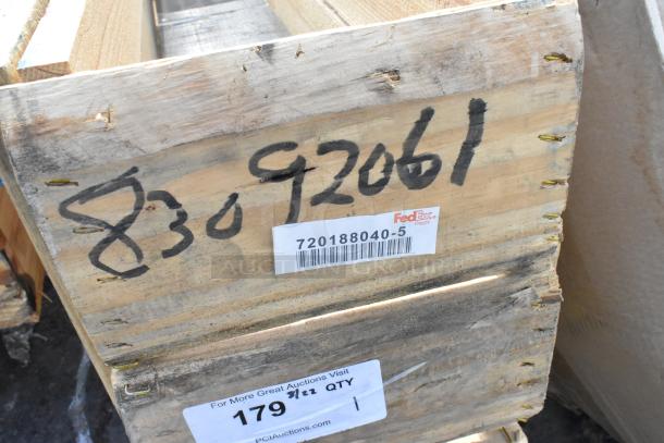 Brand new evaporator coil in a sealed wooden crate with shipping label 720188040-5 for FedEx Freight.
