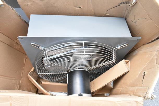 Brand new Canarm SD180411 18" wall exhaust fan, 1 speed, 3,200 CFM, 1/3 hp, minor box damage, in original packaging.