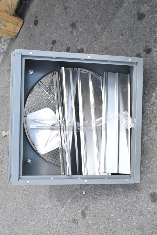Brand new Canarm SD180411 18" wall exhaust fan, 1-speed, 3,200 CFM, 1/3 hp, with visible scratches and dents.