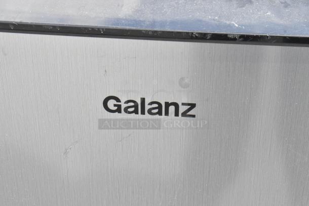 Galanz GLR31TS1E02 Mini Cooler with stainless steel finish, featuring freezer. 115 Volts, 1 Phase. Logo visible on front.