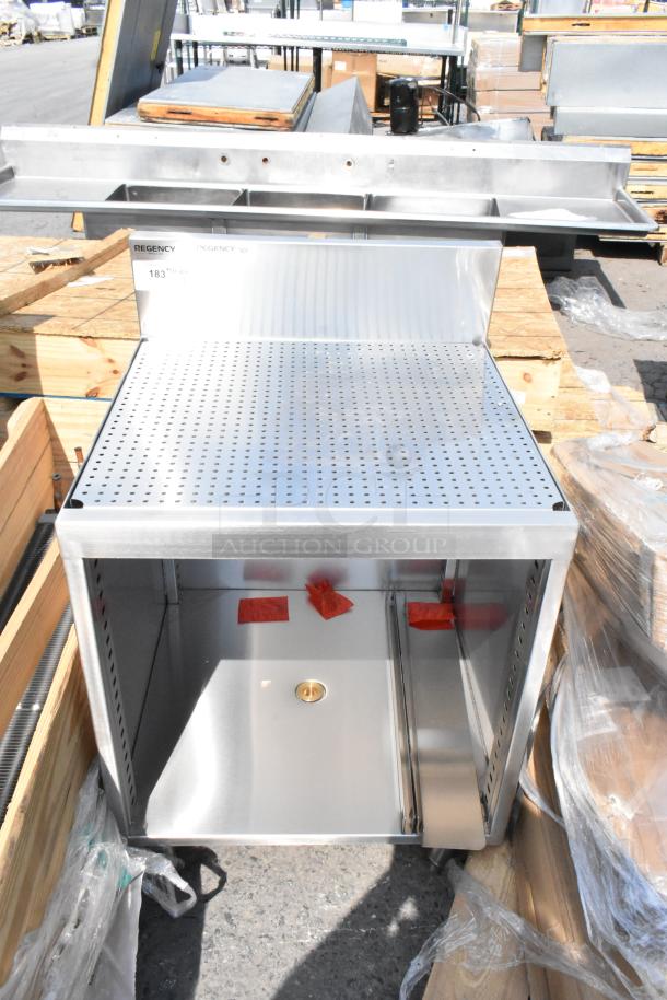 BRAND NEW Regency 600GRDB2424S 24"x24" stainless steel glass rack storage unit with perforated top, minor scratches.