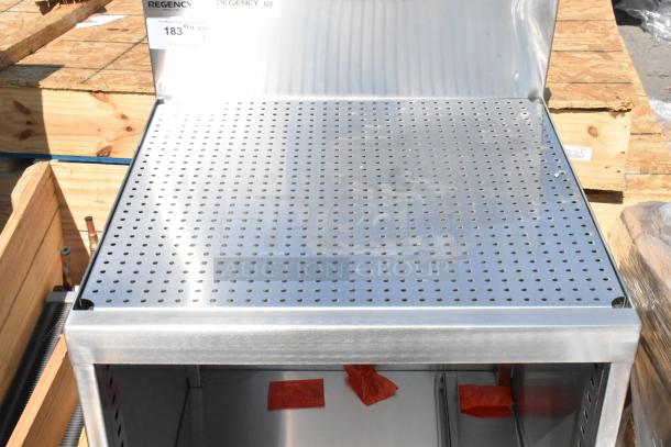 Brand new Regency 600GRDB2424S stainless steel glass rack storage unit, 24"x24", perforated top, slight blemishes.