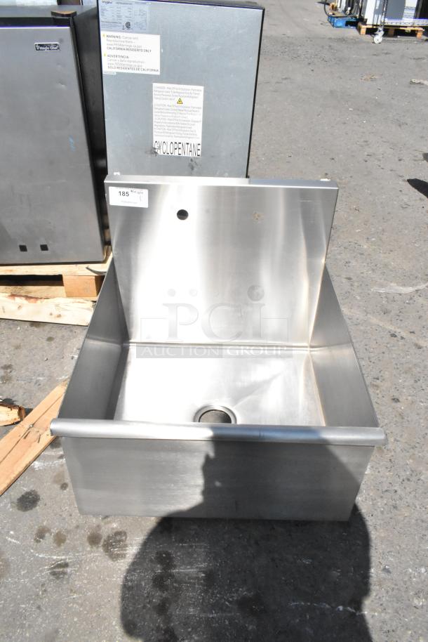 Brand new Regency stainless steel single bay sink, no legs. Scratch and dent condition, visible label with product number.