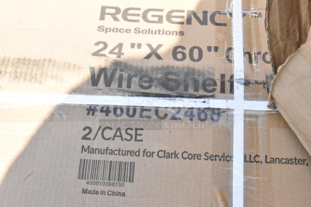 Regency 24"x60" Chrome Wire Shelf in packaging, model #460EC2460, 2/case, manufactured for Clark Core Services, new condition.