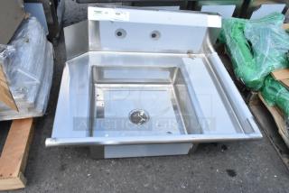 BRAND NEW Regency 600DDT36R 16 Gauge 3' Dirty Dish Table with right drainboard, minor scratches, stainless steel.