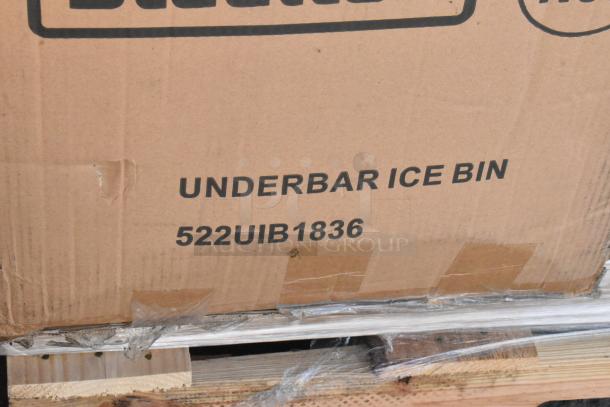 Cardboard box labeled "UNDERBAR ICE BIN 522UIB1836" showing part of a new Steelton ice bin packaging.