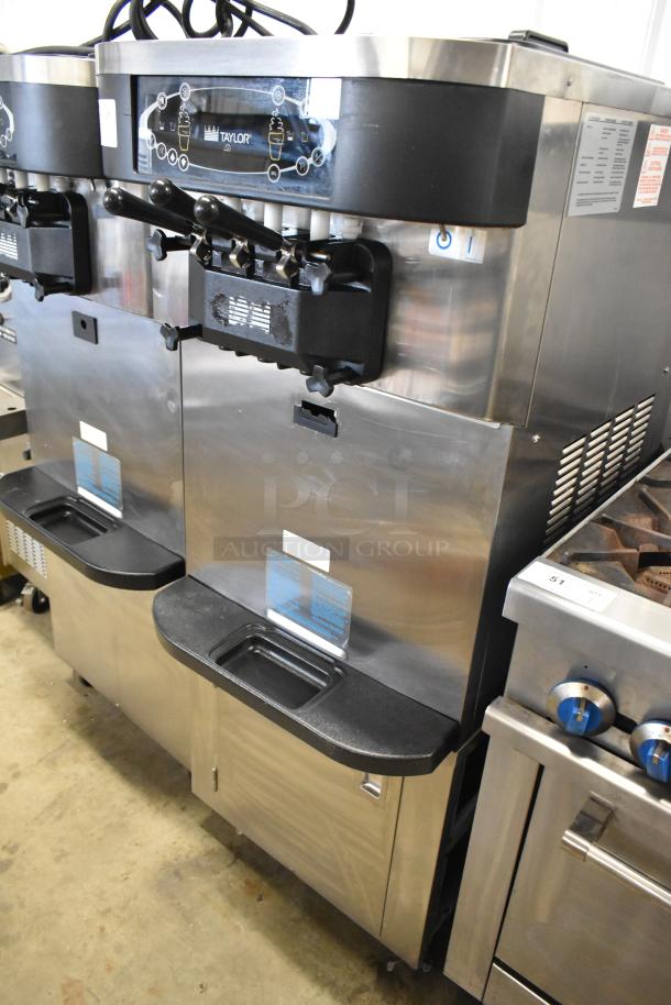 Taylor C723-33 stainless steel soft serve ice cream machine, 2 flavors with twist, on casters, water-cooled, 208-230V, 3 phase.