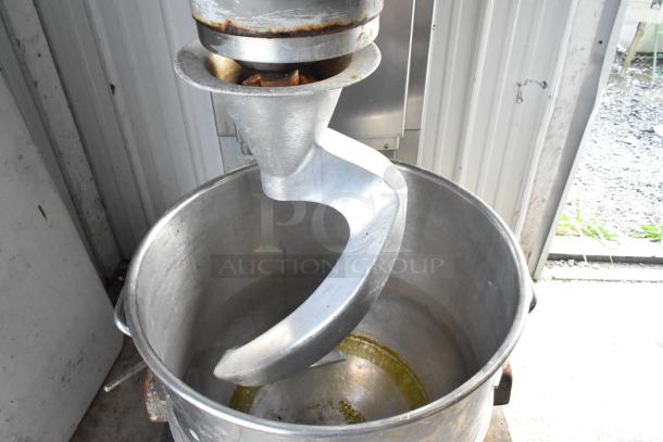 Hobart V-1401 140qt metal planetary dough mixer with bowl and dough hook, 200V, 3 phase, floor style, commercial use.