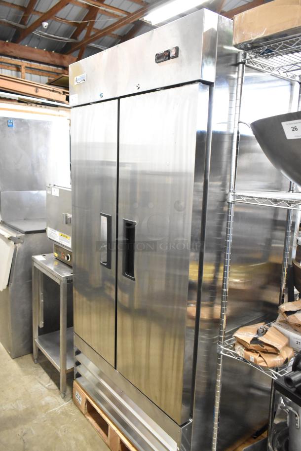 Brand new 2025 Avantco 178A35RHC stainless steel 2-door reach-in cooler, scratch and dent, poly-coated racks, 115V.