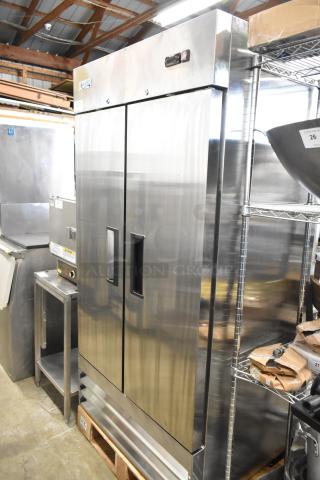 Brand new 2025 Avantco 178A35RHC stainless steel 2-door reach-in cooler, scratch and dent, poly-coated racks, 115V.
