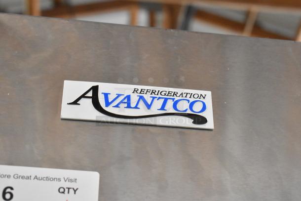New Avantco 178A35RHC stainless steel 2-door commercial cooler with label, poly racks, 115V, 1 phase, scratch and dent.