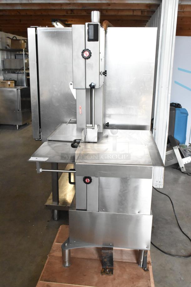 Brand new Avantco 177EMBS94SS stainless steel vertical band meat saw with 94" blade. Floor model, 220/240V, 3 phase.