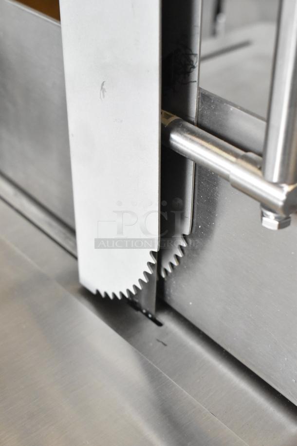 Brand new Avantco stainless steel commercial meat saw, model 177EMBS94SS, 94" blade, 220/240V, 3-phase.