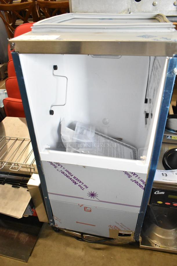 Stainless steel Hoshizaki C-80BAK cubelet ice machine, new with minor scratches. Includes a 27 lb. bin, 92 lb. capacity.