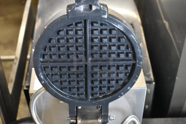 Brand new 2024 Estella 348WSMXS2A stainless steel commercial waffle maker, 120V, 1 phase, with minor scratches.