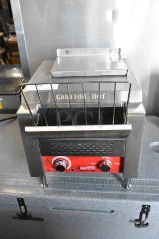 Avantco 184T140 stainless steel conveyor toaster, new with minor dents, 10" wide, 3" opening, 300 slices/hr.
