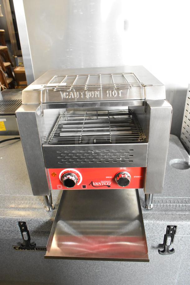 Brand new Avantco 184T140 stainless steel conveyor toaster, 10" wide, 3" opening, 300 slices/hour, 115V.