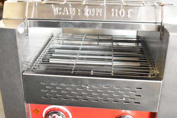 Avantco 184T140 stainless steel commercial conveyor toaster. Brand new scratch and dent. 10" wide, 3" opening.