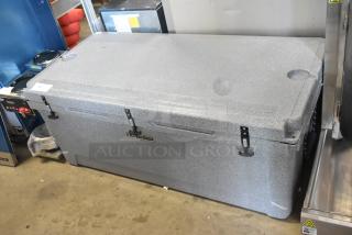 CaterGator CG200PG Gray 210 Qt. rotomolded cooler, new with scratches, durable construction, secure latches, outdoor use.