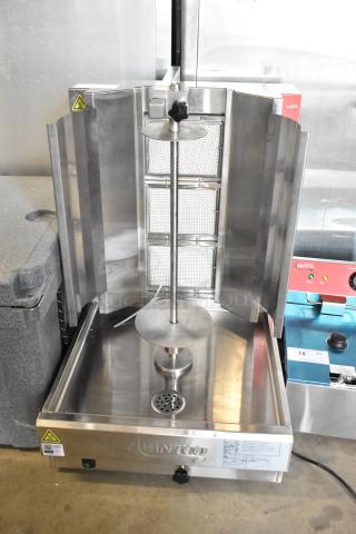 Brand new Avantco VB203 stainless steel vertical broiler, 65 lb. capacity, 28,500 BTU, natural gas, minor scratches and dents.