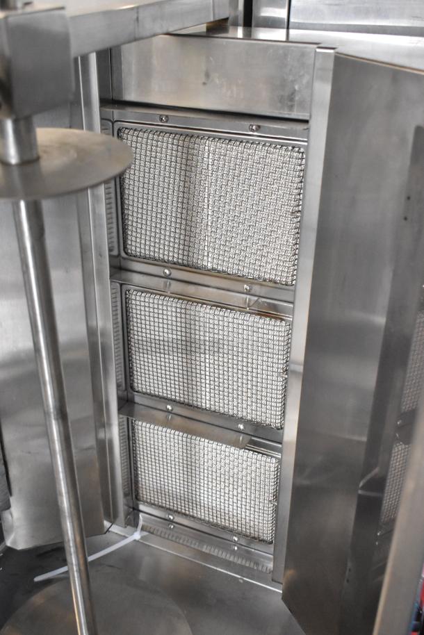 Avantco VB203 stainless steel vertical broiler, 65 lb. capacity, natural gas, 28,500 BTU, brand new with slight scratches.