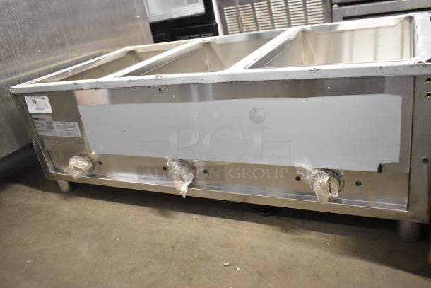 BRAND NEW SCRATCH AND DENT! ServIt 423EST3WO Stainless Steel 3-Pan Open Well Electric Steam Table, adjustable undershelf, 120V.