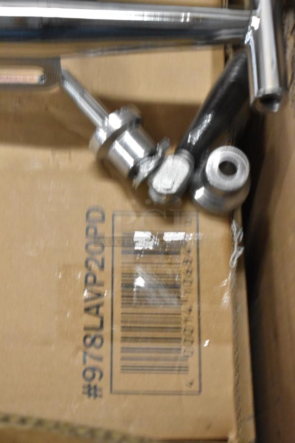 Brand new scratch and dent Lavex 978LAVP20 20" dual speed rotary floor machine parts in box, Oreck ORB550MC model visible.