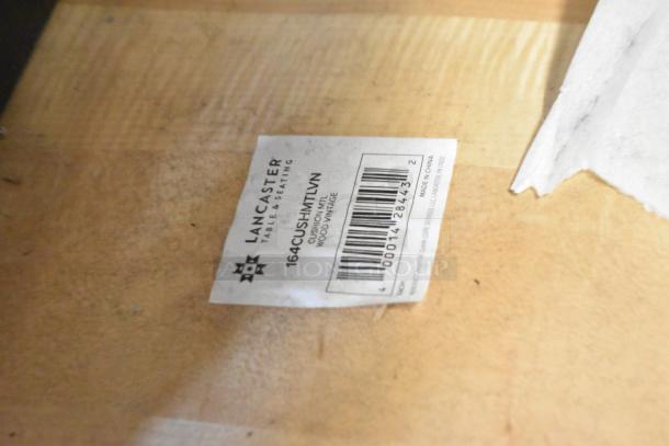 Label on Lancaster Table & Seating chair showing model 164CUSHMTLVN.