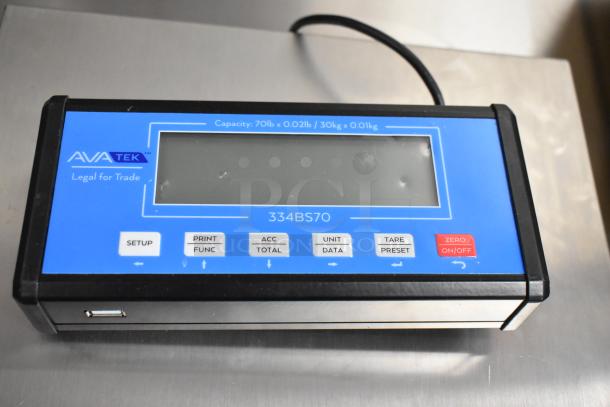 BRAND NEW AvaWeigh BS70 receiving scale with a 14" x 12" platform, 70 lb. capacity, Legal for Trade, model 334BS70.