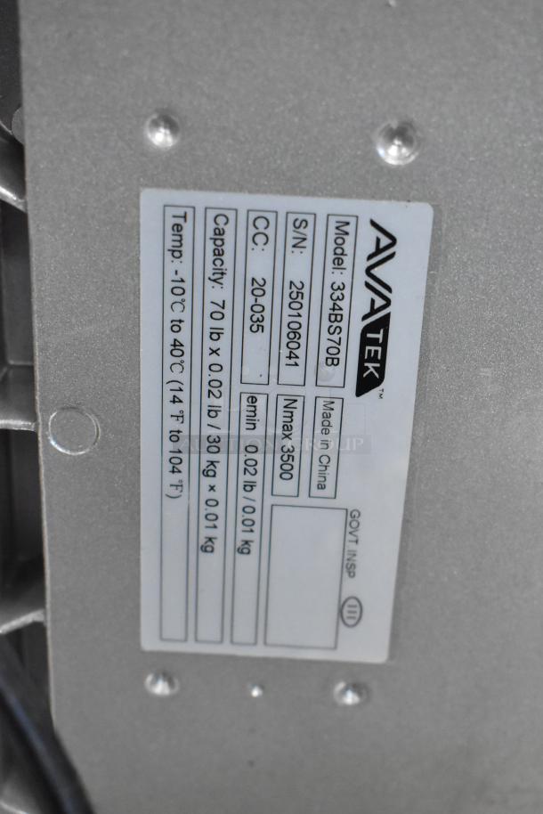 BRAND NEW AvaWeigh BS70 Receiving Scale, 70 lb. capacity, 14" x 12" platform, legal for trade, model 334BS70, minor scratches.
