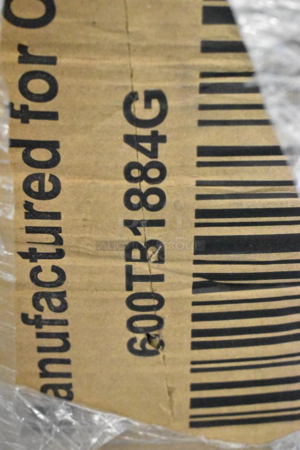 Cardboard with “600TB1884G” marking for Regency 18" x 84" stainless steel work table, wrapped in plastic.