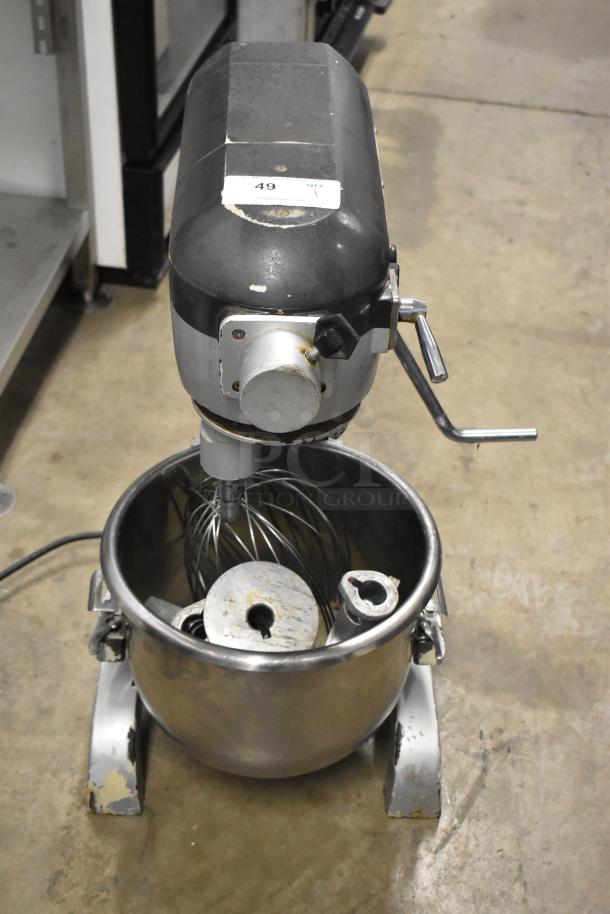 General GEM120 20 Quart Commercial Dough Mixer with attachments. Includes bowl, hook, paddle, whisk. Used condition.