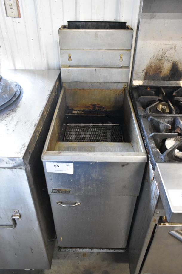 Pitco Frialator 40D stainless steel commercial fryer, natural gas, 107,000 BTU, includes 2 metal fry baskets.