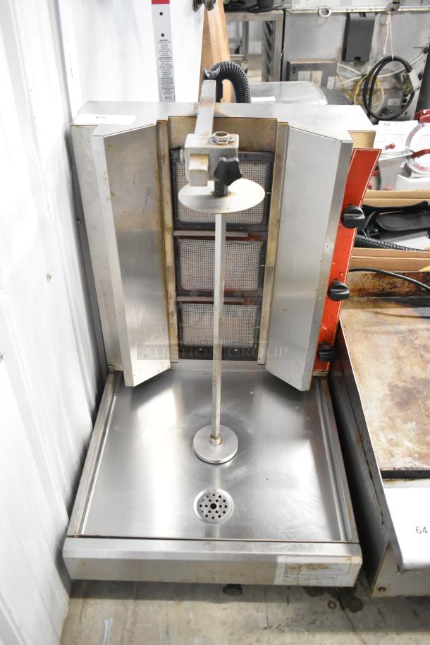 Cookline 3G stainless steel countertop shawarma broiler, 55 lb. capacity, 39,000 BTU, commercial use. Slight wear visible.