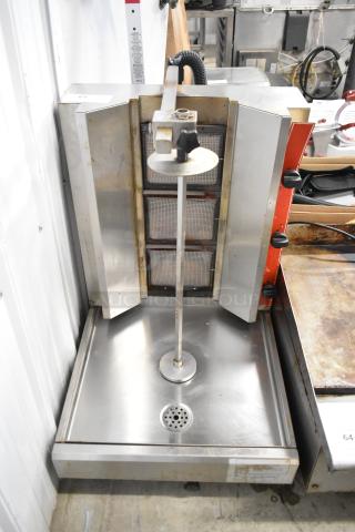 Cookline 3G stainless steel countertop shawarma broiler, 55 lb. capacity, 39,000 BTU, commercial use. Slight wear visible.