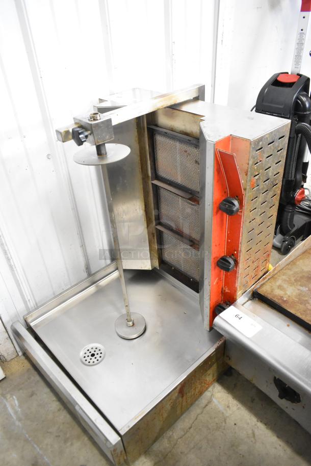 Cookline 3G Stainless Steel Shawarma Broiler, 55 lb., 39,000 BTU. Features adjustable pole and heating elements. Used condition.