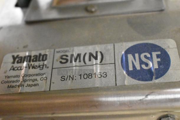 Yamato AccuWeigh SM(N) countertop scale, 30 lb capacity, NSF certified. Serial number: 108153. Made in Japan.