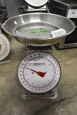 Marco SW10211 countertop scale, 30 lb capacity, stainless steel, analog dial, used condition. Weight increments: 2 oz.