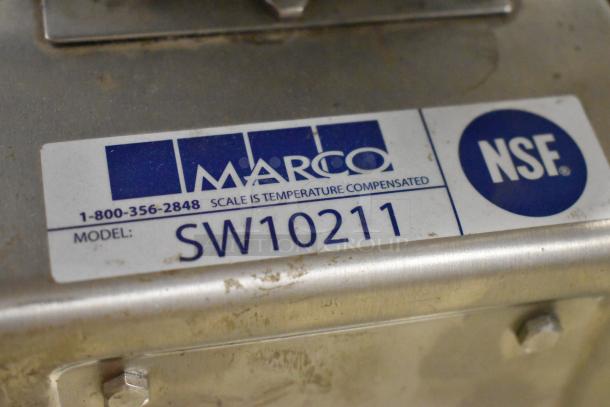 Marco SW10211 countertop scale, 30 lb capacity, stainless steel, NSF certified, temperature compensated, visible wear.