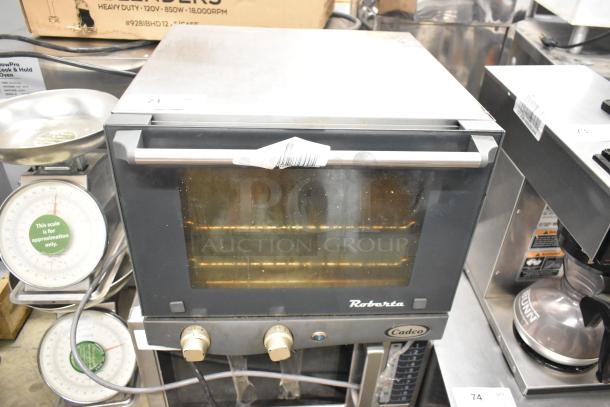 Cadco Unox Roberta XAF003 commercial countertop convection oven, stainless steel, electric, 120V, used condition, visible control knobs.