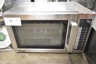 2016 Amana RCS10TS stainless steel commercial microwave oven, countertop model, 120 volts, 1 phase, digital controls.