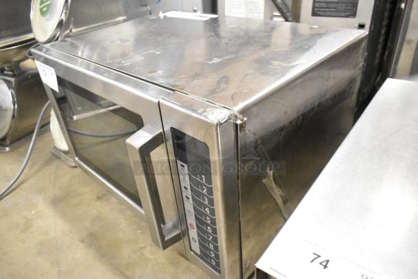 2016 Amana RCS10TS stainless steel commercial countertop microwave oven, 120 volts, visible wear on exterior.