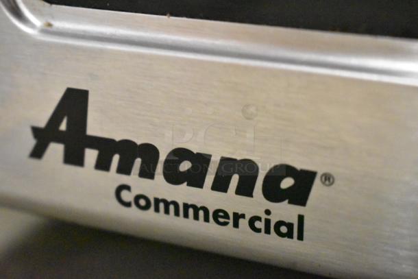 2016 Amana RCS10TS commercial stainless steel microwave, 120V, 1 phase, showing "Amana Commercial" branding.