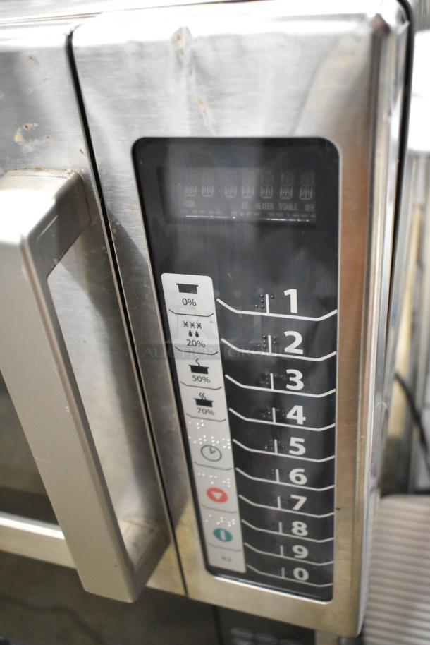 2019 Amana RCS10TS stainless steel commercial microwave oven with keypad controls, 120 volts, 1 phase, moderate wear.