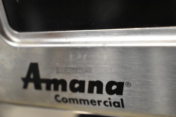 2019 Amana RCS10TS stainless steel commercial microwave, 120V, 1 phase, features branding and durable construction.